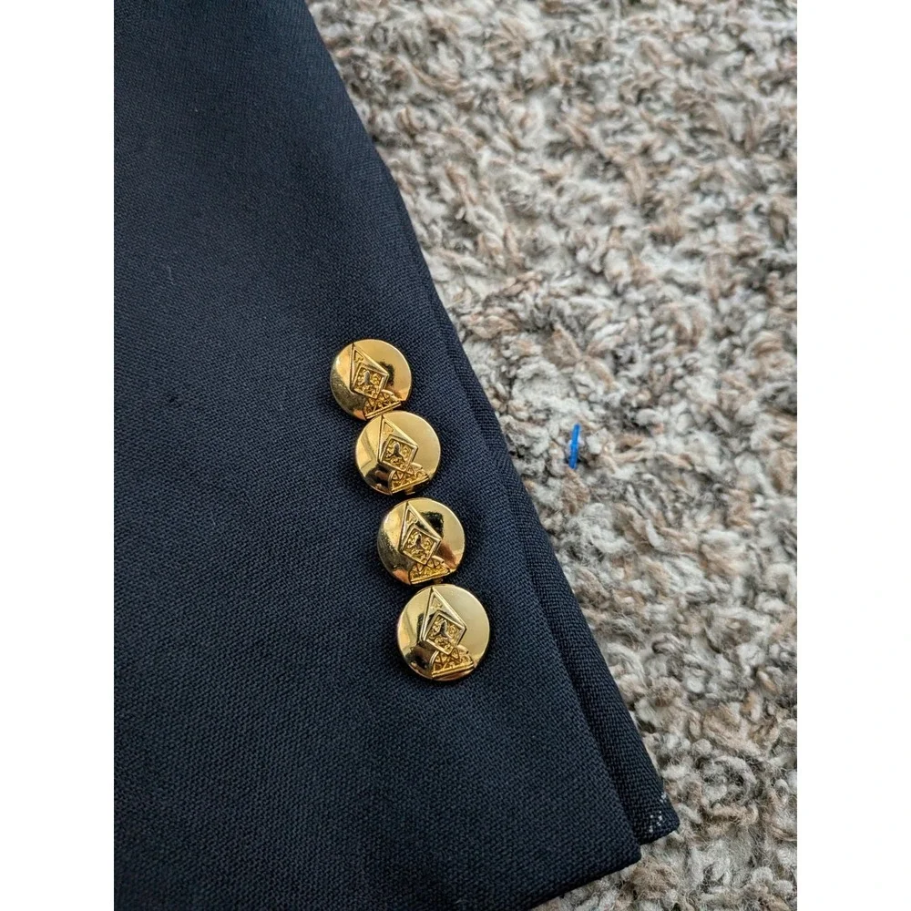 Austin Reed London Mens Navy Blue Pure Virgin Wool Blazer Gold Buttons USA 44R